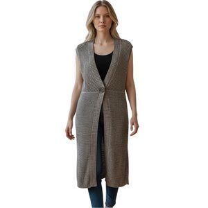 Chico's Metallic Brown Knit Duster Cardigan Size Large